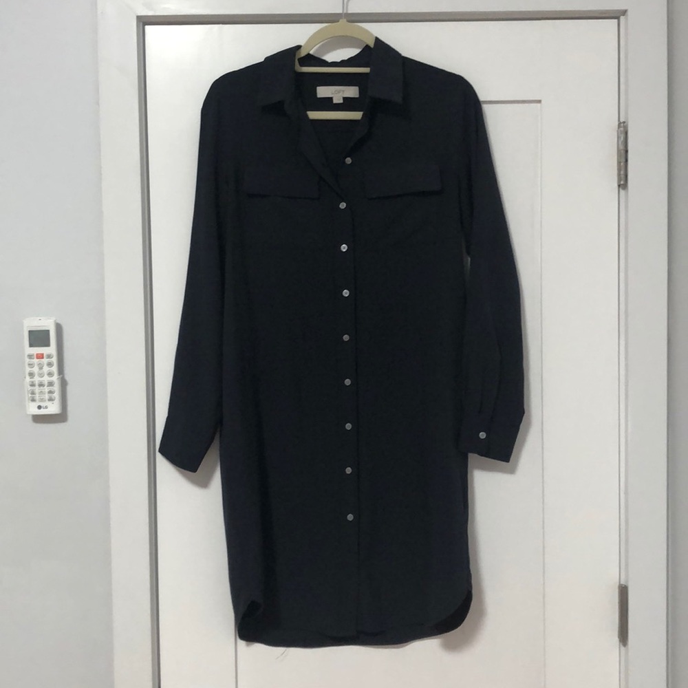 LOFT Button Down Dress Navy SIZE small
